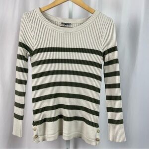 Market & Spruce XL Preppy Chunky Ribbed Knit Striped Button Retro Sweater